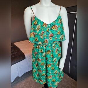 Xhilaration Teal Dress with Floral Accents